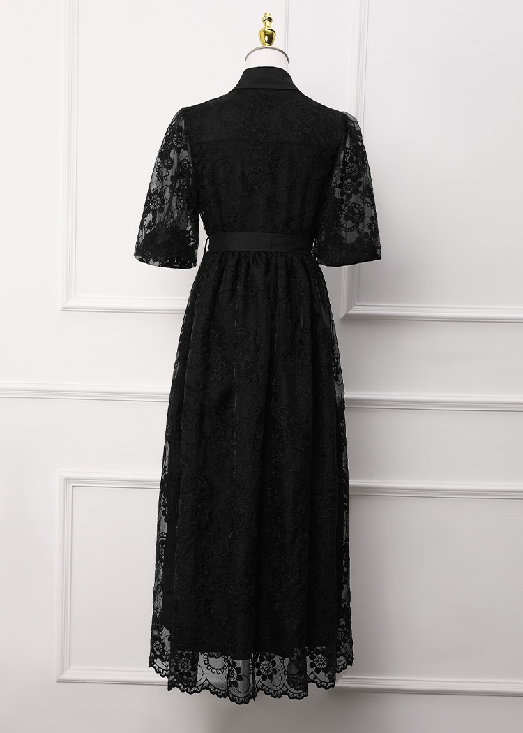 Embroidered France style pinched waist romantic retro dress