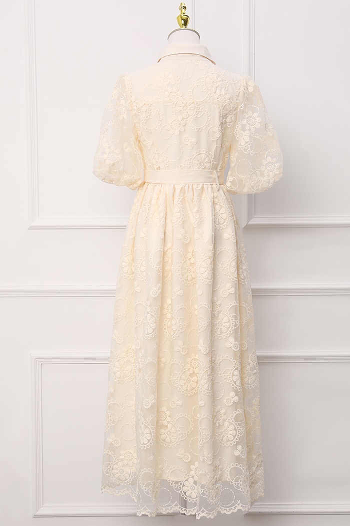 Embroidered France style pinched waist romantic retro dress