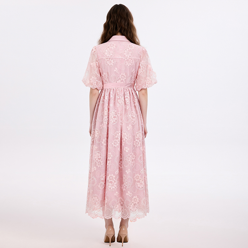 Embroidered France style pinched waist romantic retro dress