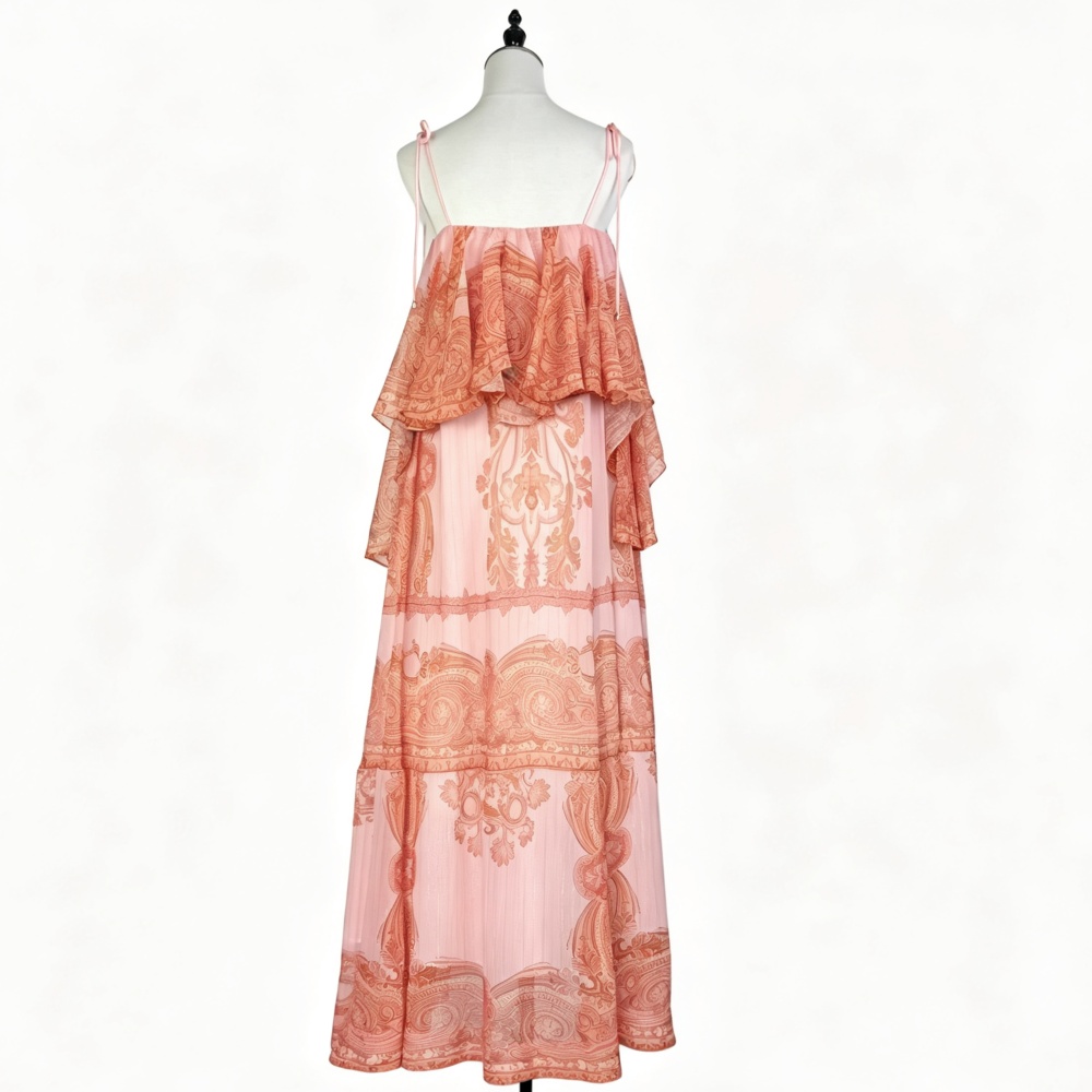Lotus leaf edges Bohemian style sling vacation seaside dress