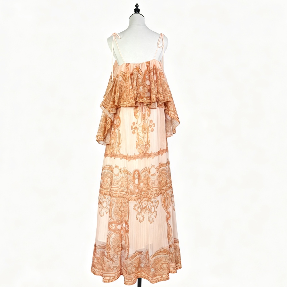 Lotus leaf edges Bohemian style sling vacation seaside dress