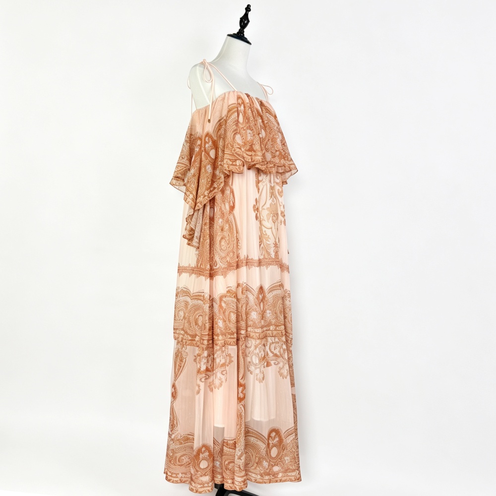 Lotus leaf edges Bohemian style sling vacation seaside dress