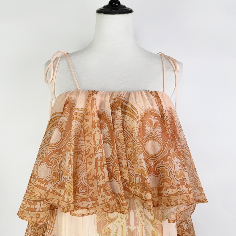 Lotus leaf edges Bohemian style sling vacation seaside dress