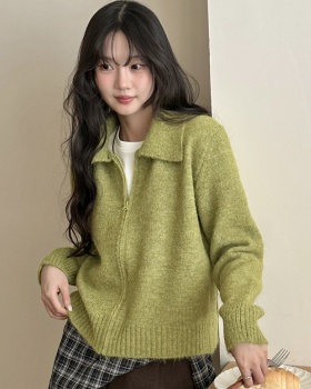 Loose knitted zip sweater lazy Korean style autumn coat