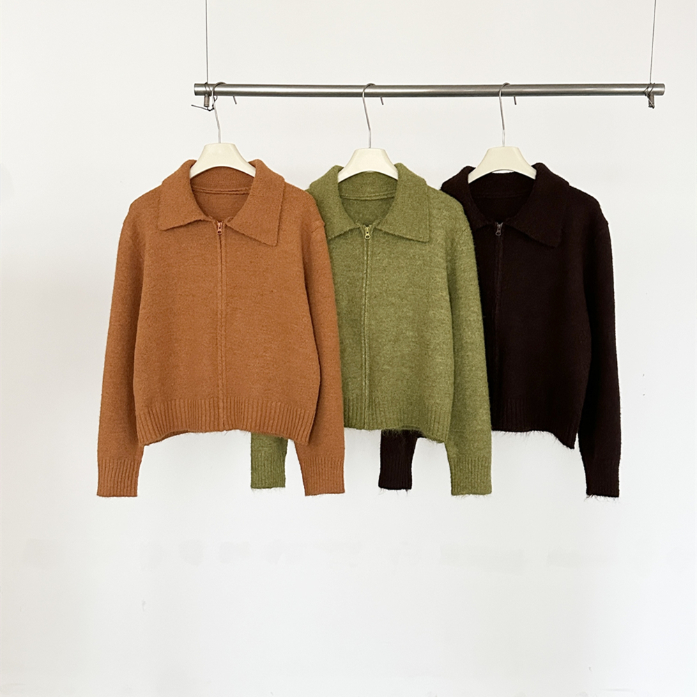 Loose knitted zip sweater lazy Korean style autumn coat