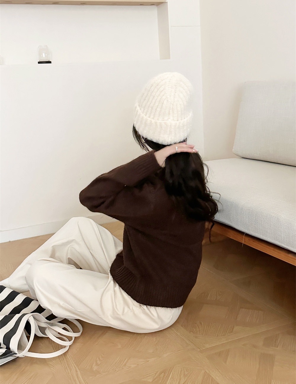 Loose knitted zip sweater lazy Korean style autumn coat