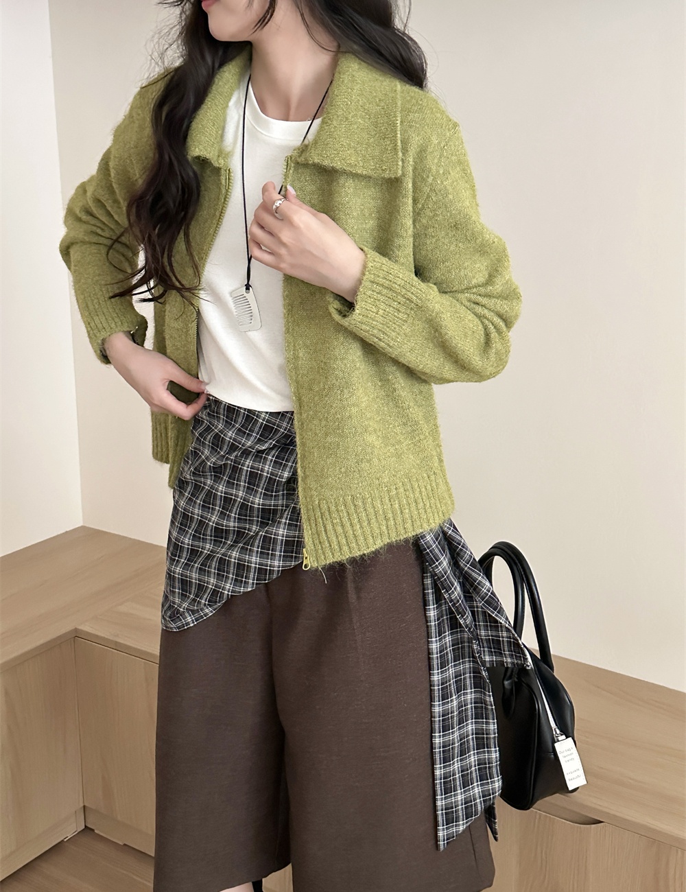 Loose knitted zip sweater lazy Korean style autumn coat