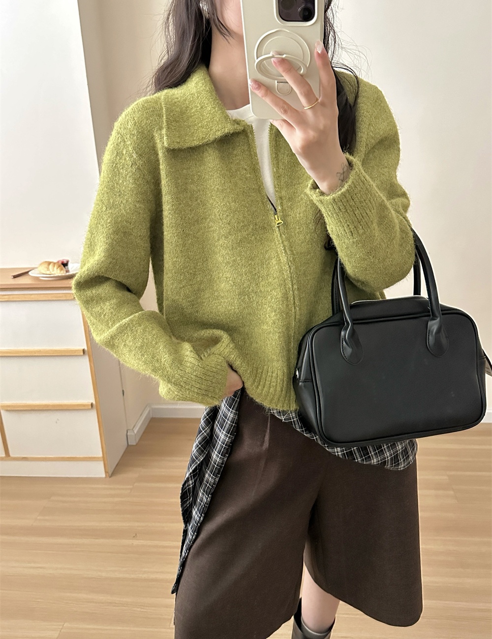 Loose knitted zip sweater lazy Korean style autumn coat
