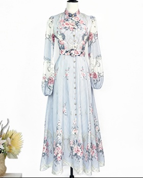 Ladies big skirt dress single-breasted slim belt