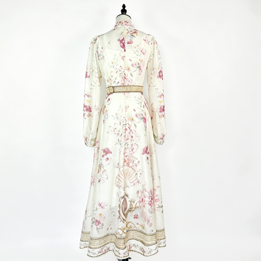 Ladies big skirt dress single-breasted slim belt
