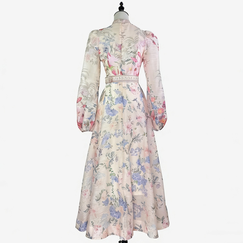 Ladies big skirt dress single-breasted slim belt