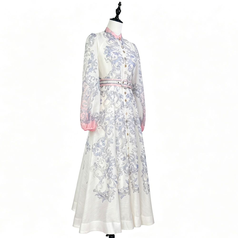 Ladies big skirt dress single-breasted slim belt