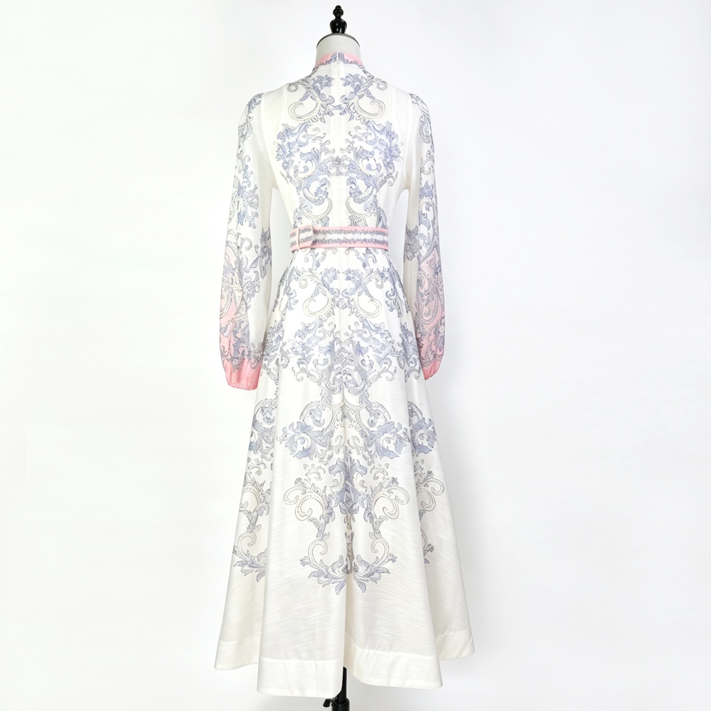 Ladies big skirt dress single-breasted slim belt