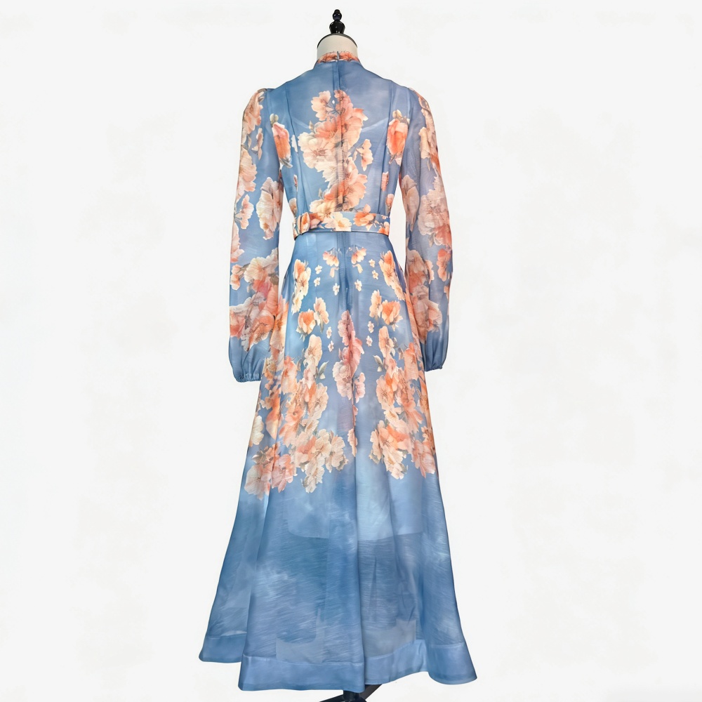 Ladies big skirt dress single-breasted slim belt