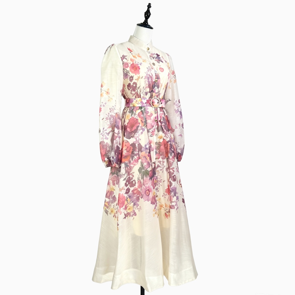 Ladies big skirt dress single-breasted slim belt