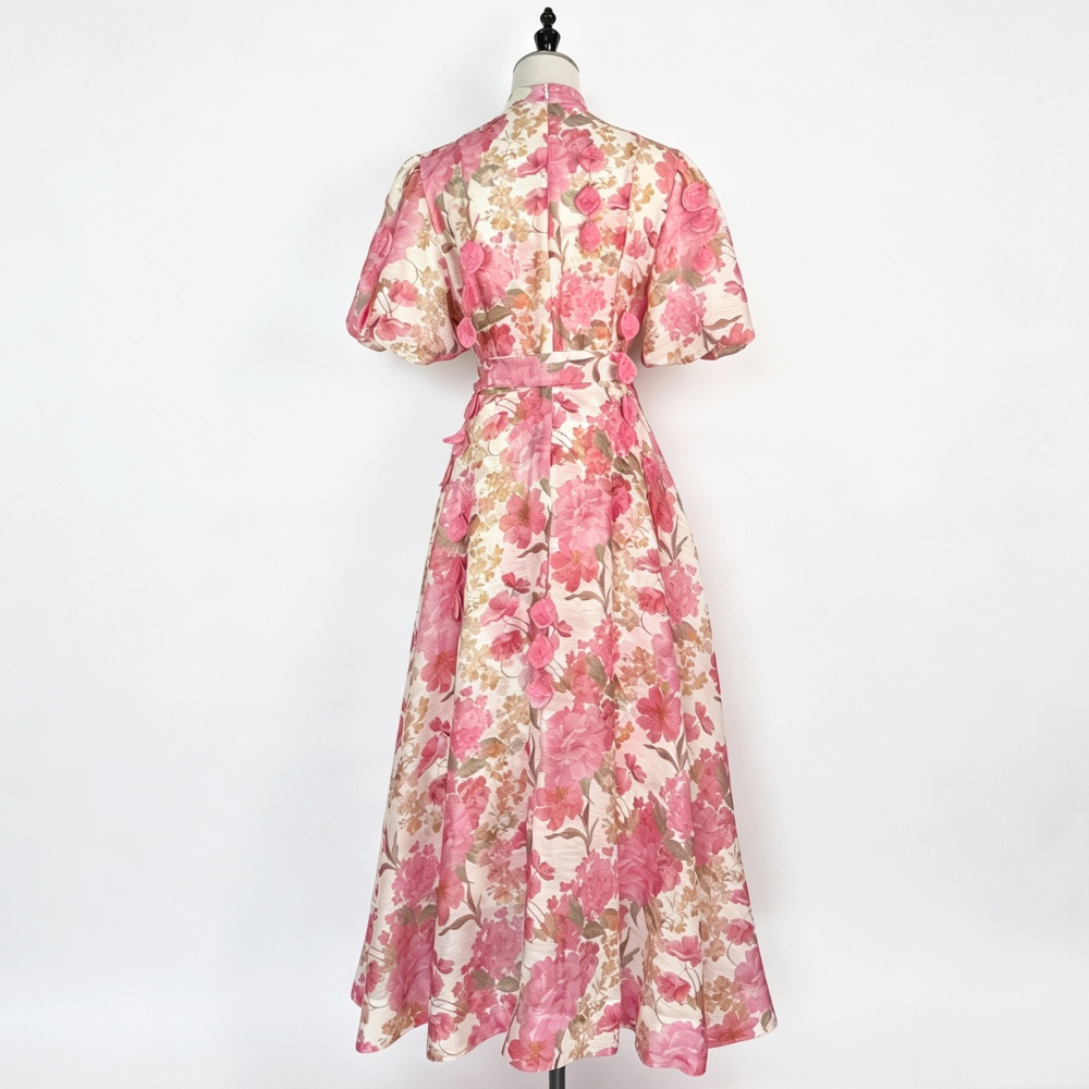 Summer pinched waist dress retro flowers long dress