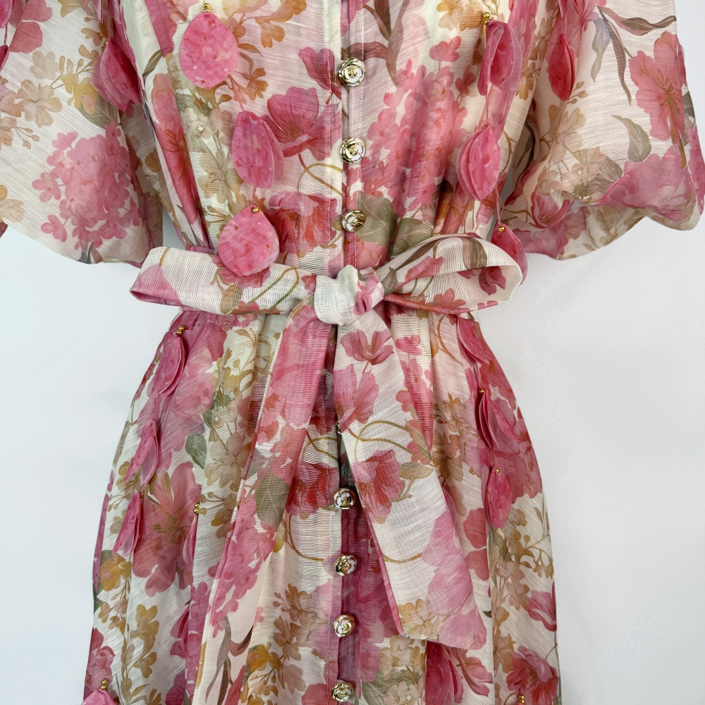 Summer pinched waist dress retro flowers long dress
