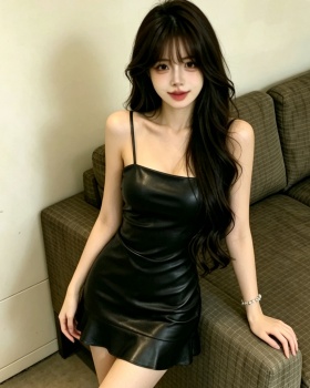 Spicegirl leatherette sling fold elasticity dress for women