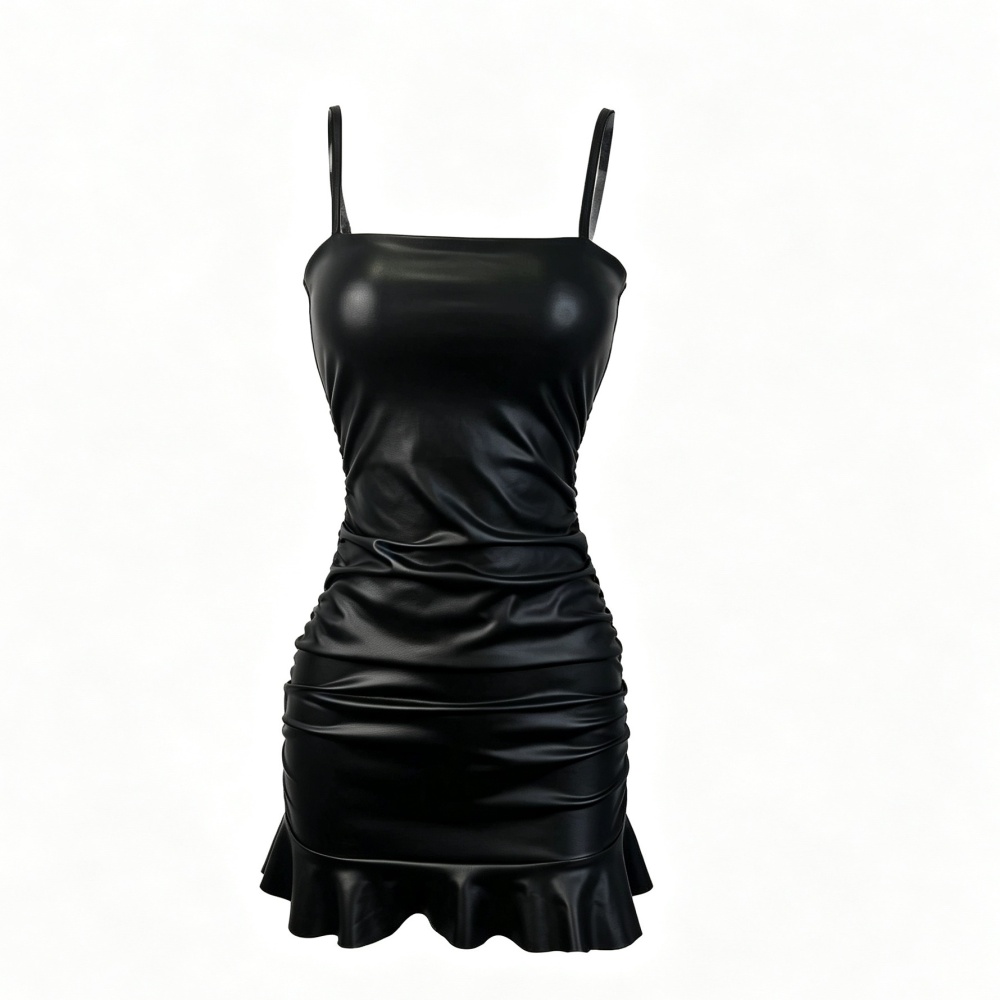 Spicegirl leatherette sling fold elasticity dress for women