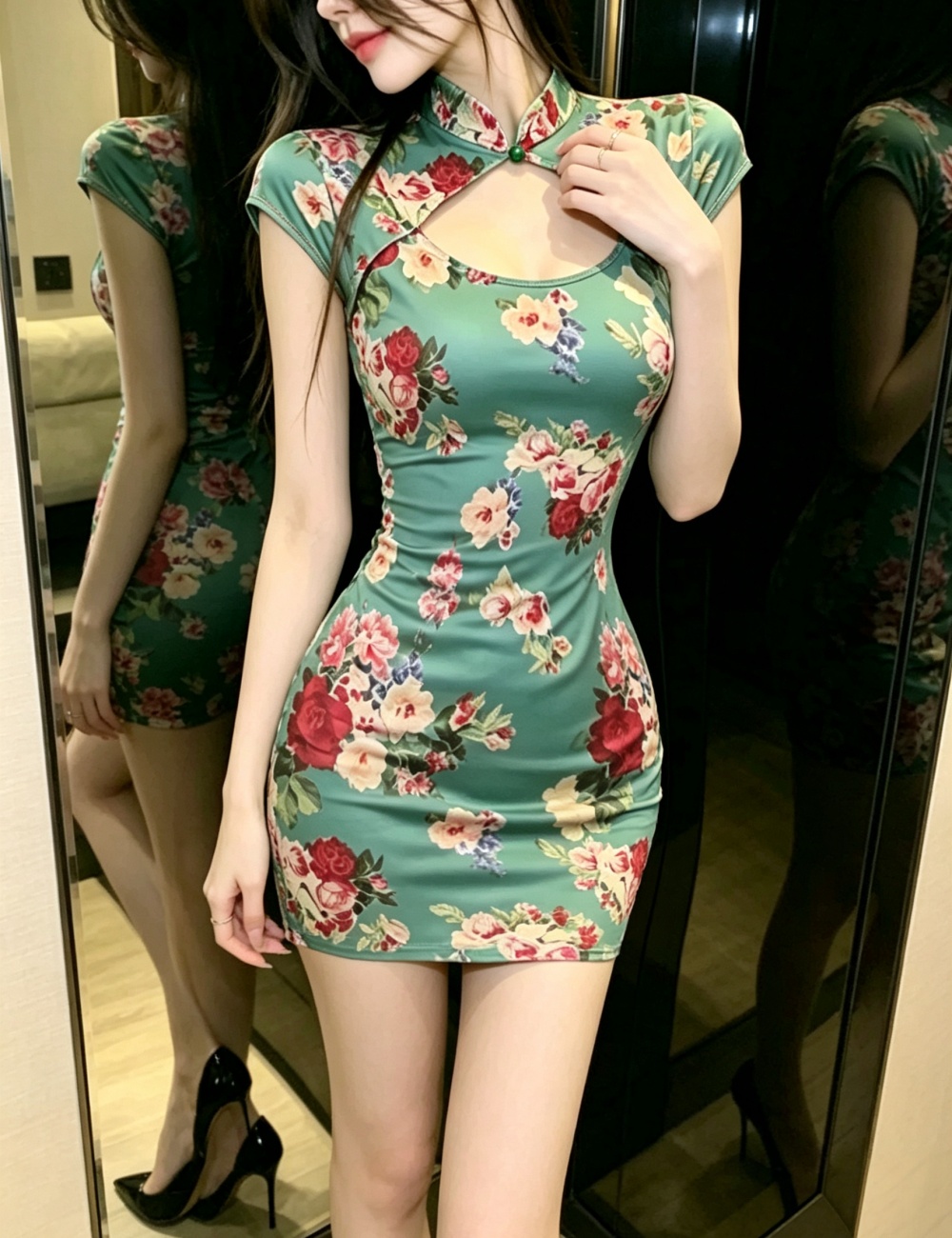 Retro printing dress package hip spicegirl cheongsam for women