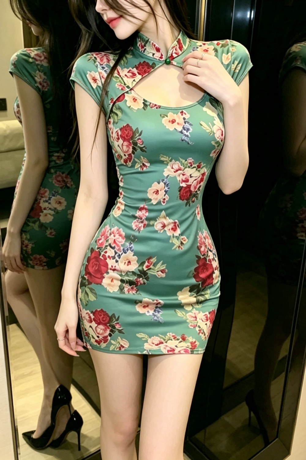 Retro printing dress package hip spicegirl cheongsam for women