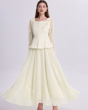 Light luxury high waist beading France style tender skirt a set