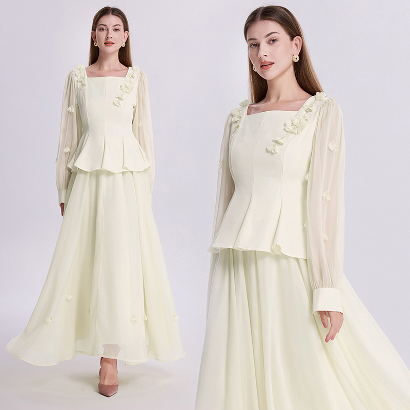 Light luxury high waist beading France style tender skirt a set