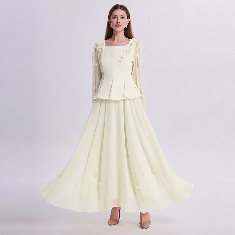 Light luxury high waist beading France style tender skirt a set