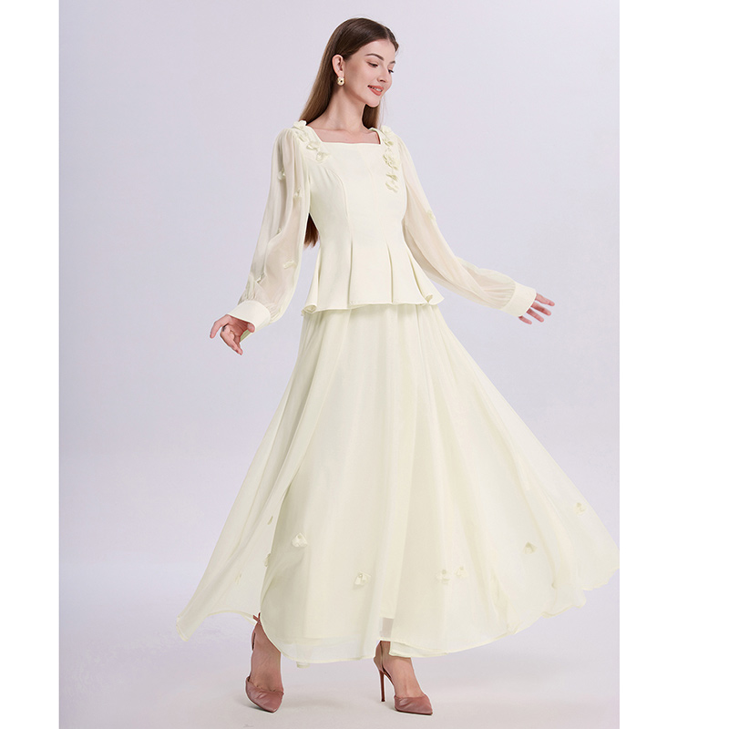 Light luxury high waist beading France style tender skirt a set