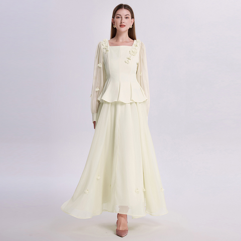 Light luxury high waist beading France style tender skirt a set