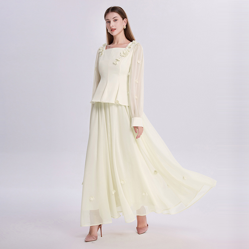 Light luxury high waist beading France style tender skirt a set