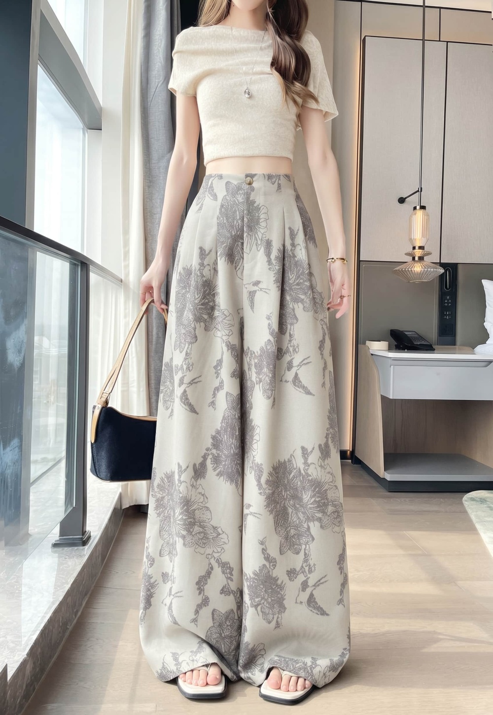 Thin wide leg commuting slim elastic waist long pants