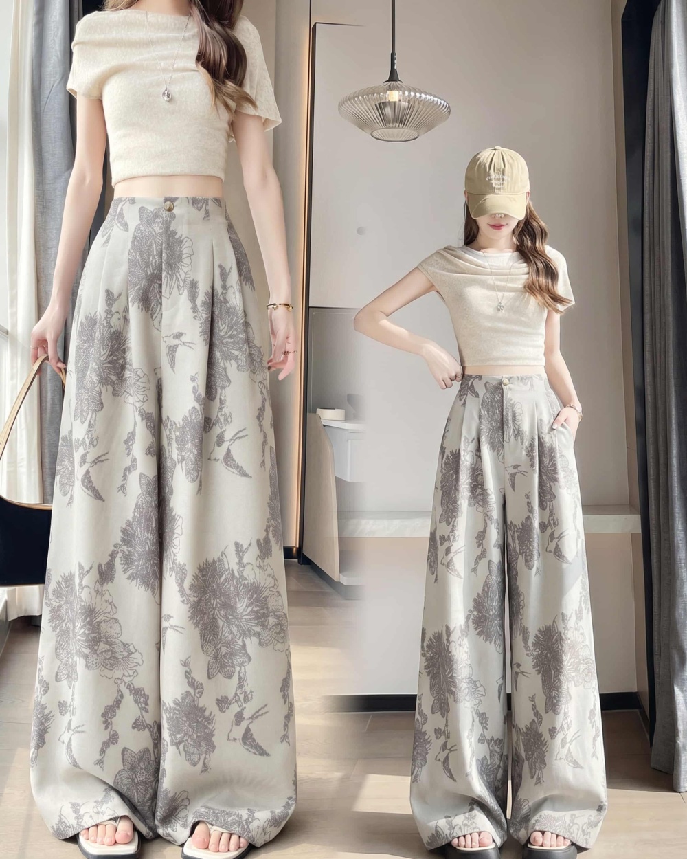 Thin wide leg commuting slim elastic waist long pants
