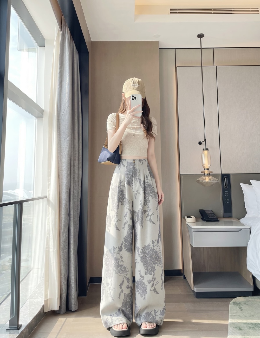 Thin wide leg commuting slim elastic waist long pants
