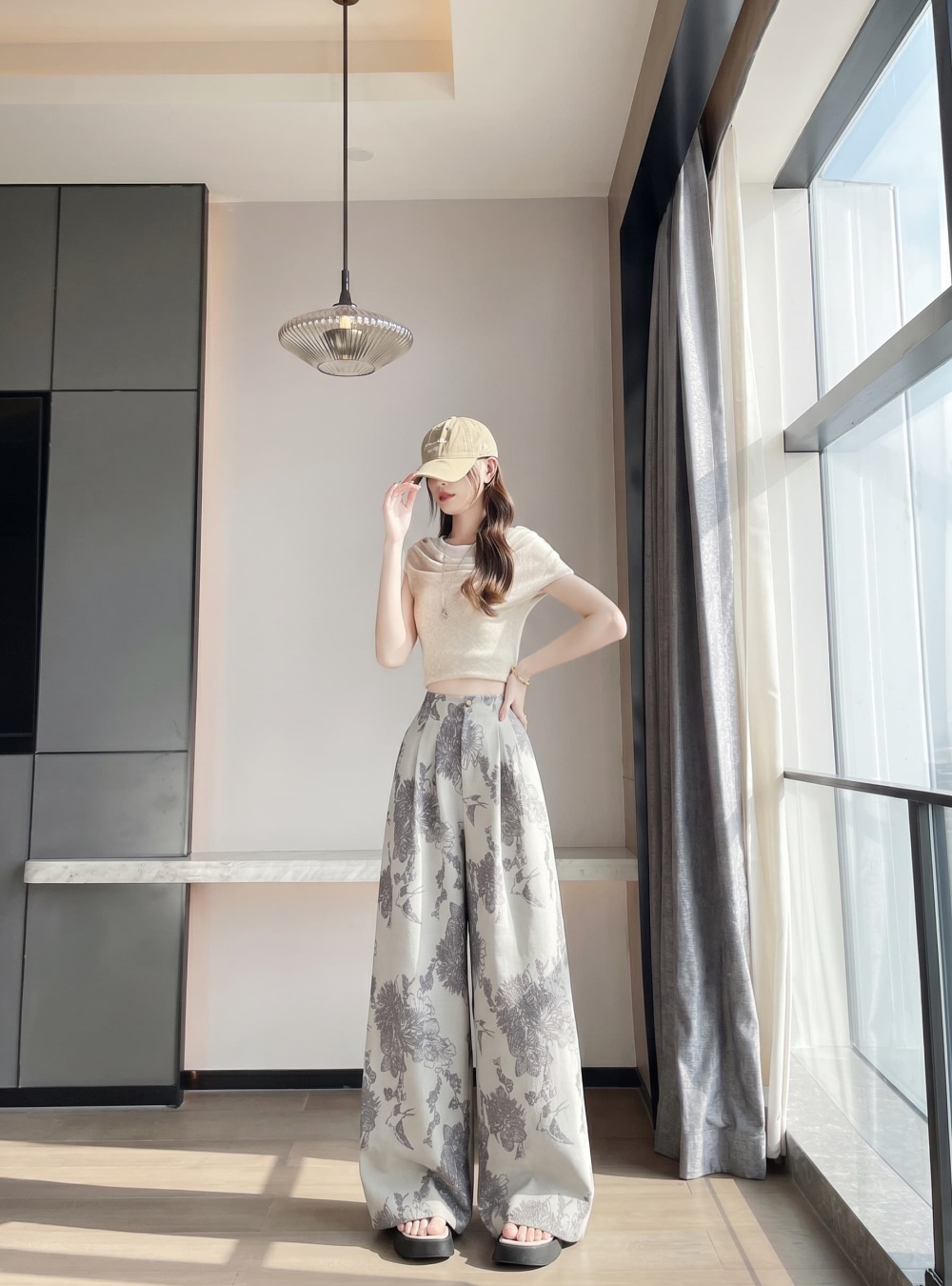 Thin wide leg commuting slim elastic waist long pants