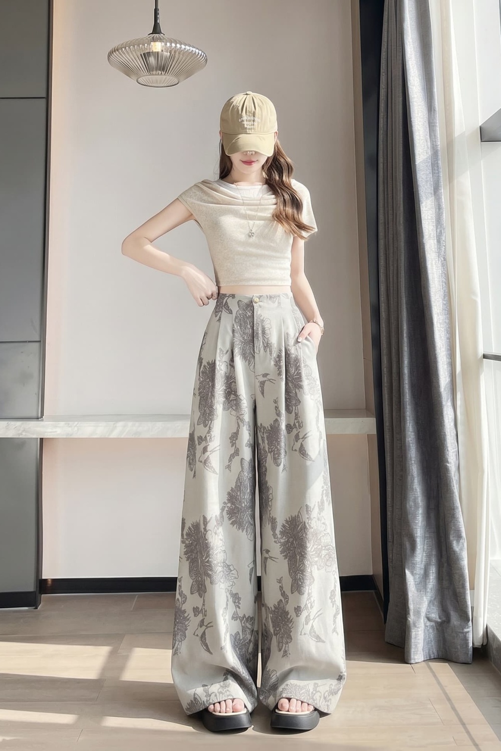 Thin wide leg commuting slim elastic waist long pants