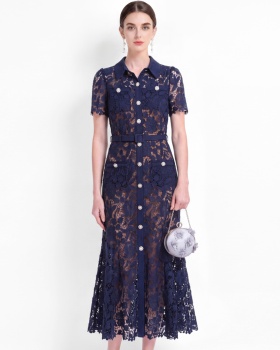 Lace pinched waist sling inside the ride short sleeve dress