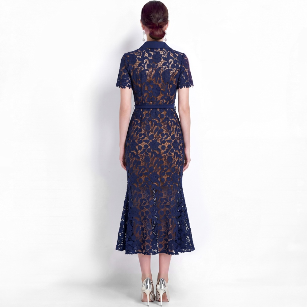 Lace pinched waist sling inside the ride short sleeve dress