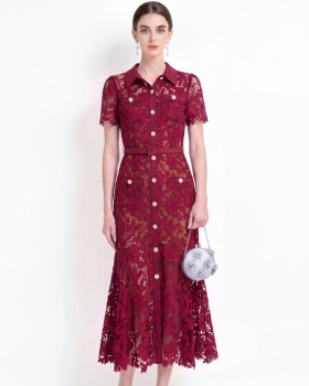 With belt pinched waist elegant slim temperament sling dress