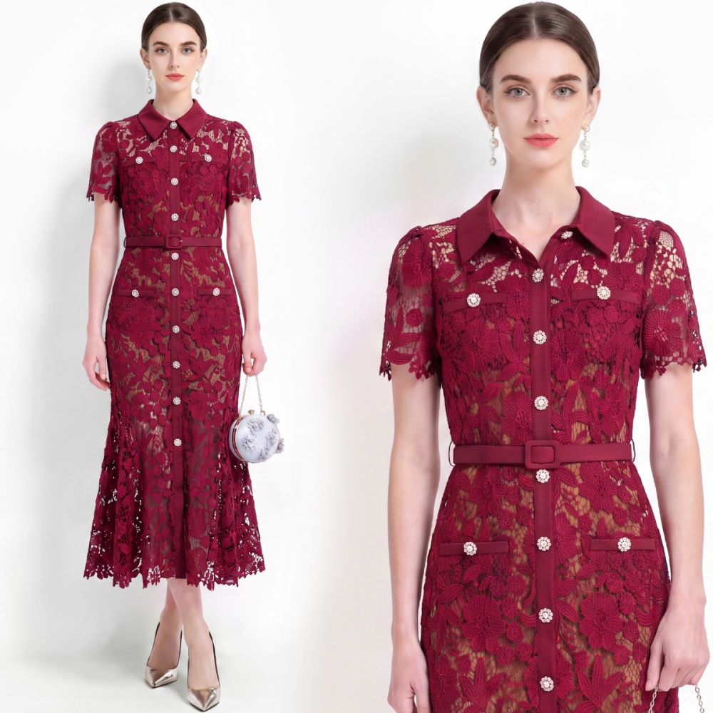 With belt pinched waist elegant slim temperament sling dress