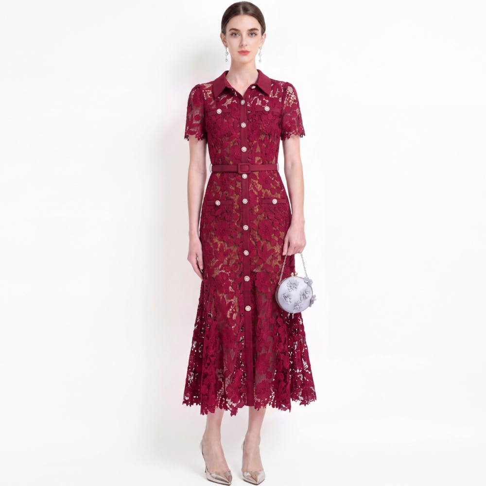 With belt pinched waist elegant slim temperament sling dress