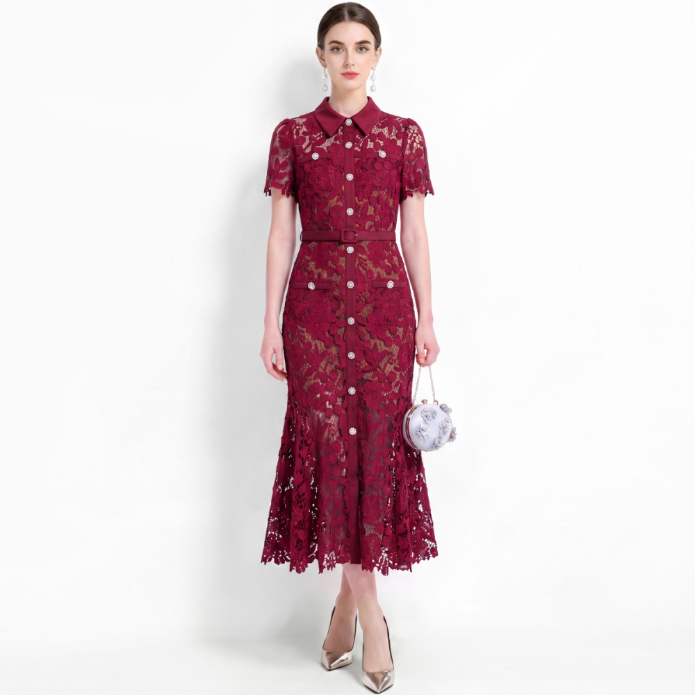 With belt pinched waist elegant slim temperament sling dress