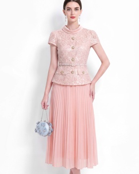 High waist slim long dress pleated dress for women