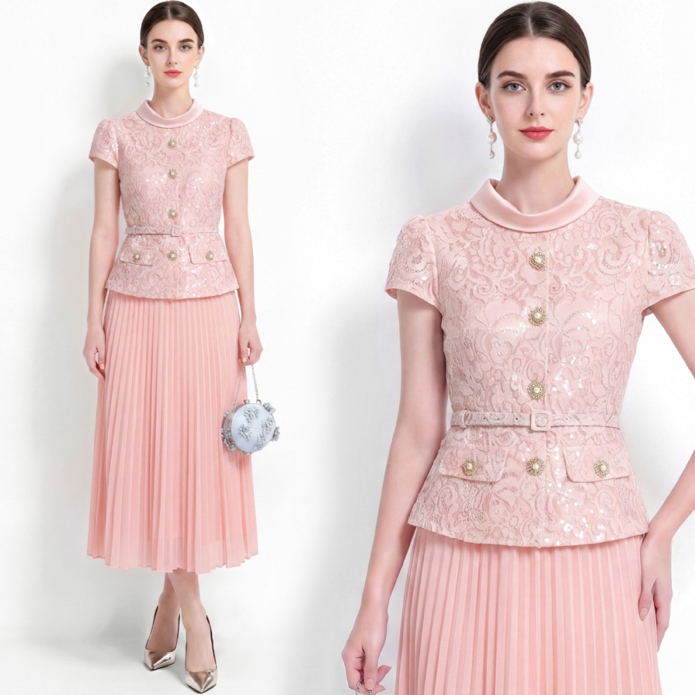 High waist slim long dress pleated dress for women