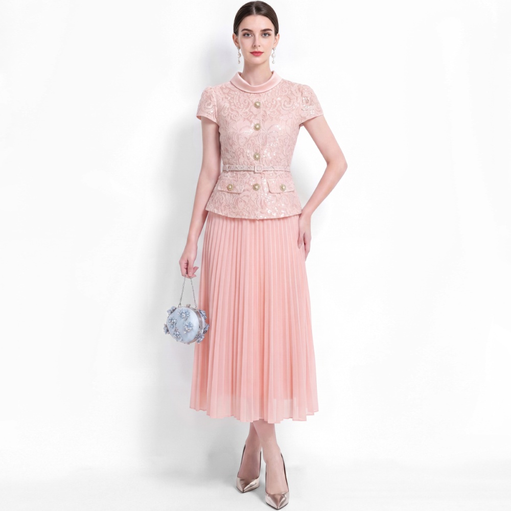 High waist slim long dress pleated dress for women