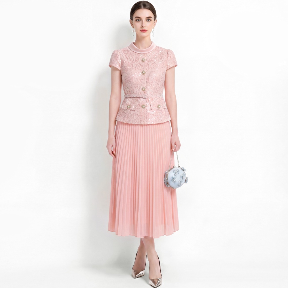 High waist slim long dress pleated dress for women