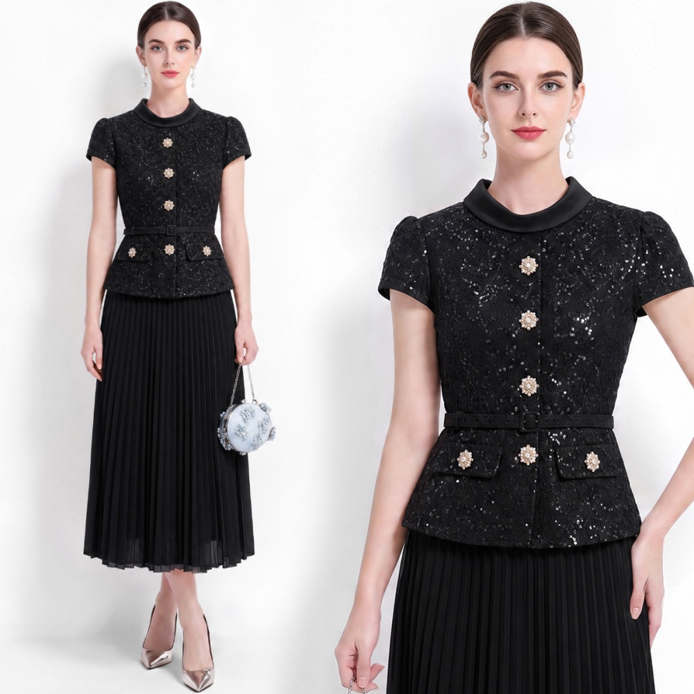 High waist ladies long dress commuting lace dress for women