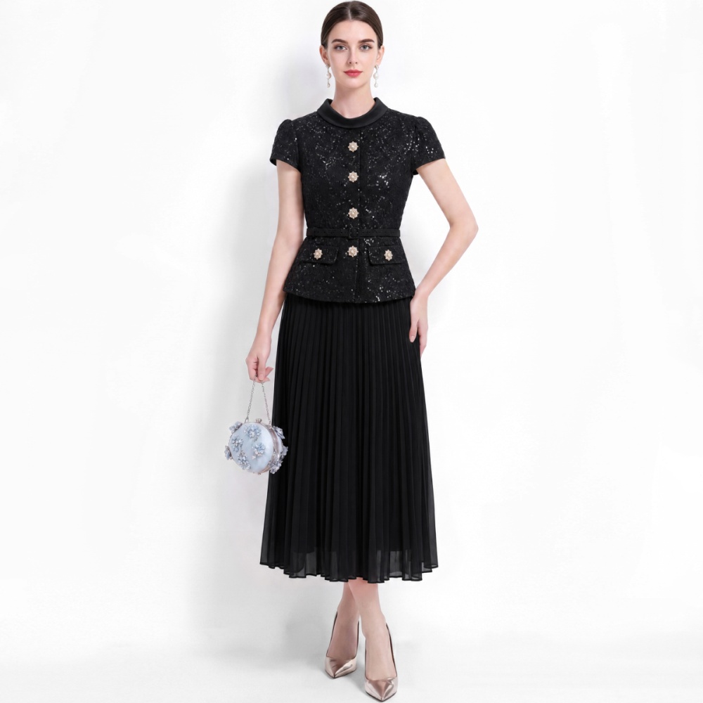 High waist ladies long dress commuting lace dress for women