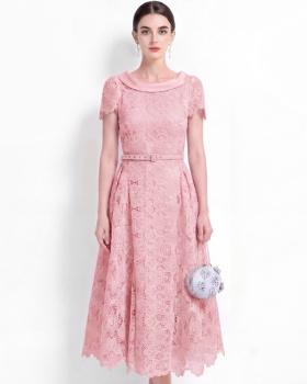 Hollow A-line elegant ladies short sleeve dress for women