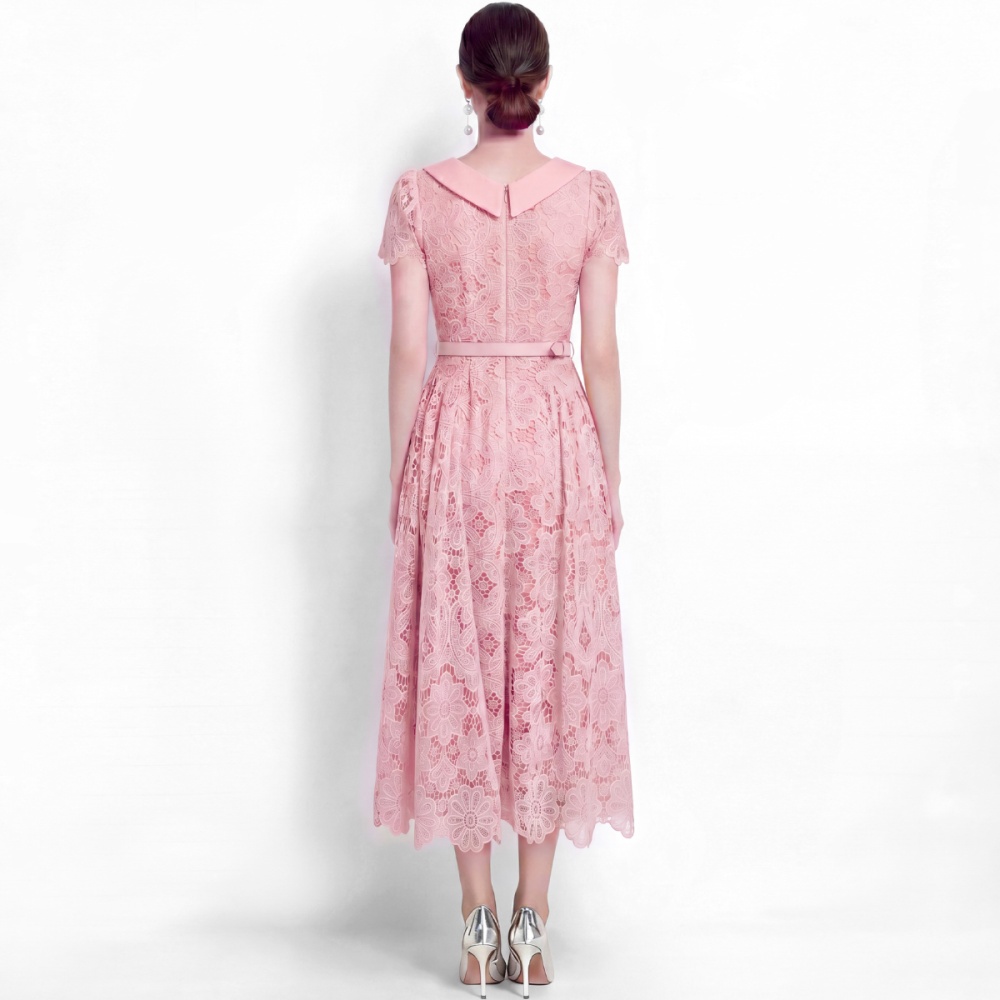Hollow A-line elegant ladies short sleeve dress for women